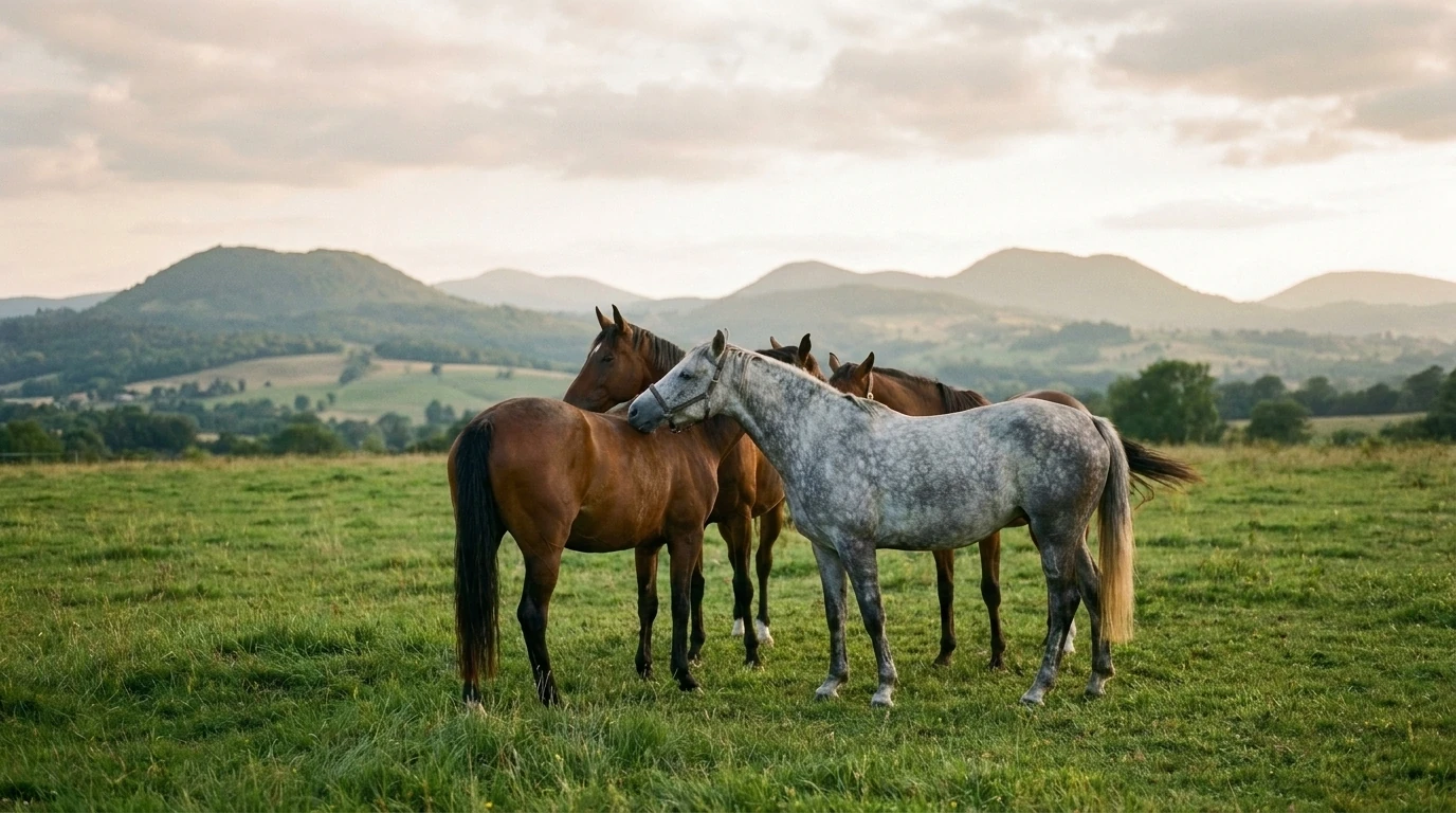 Les chevaux du Centre equestre de villelongue en liberté, Puy-de-Dôme